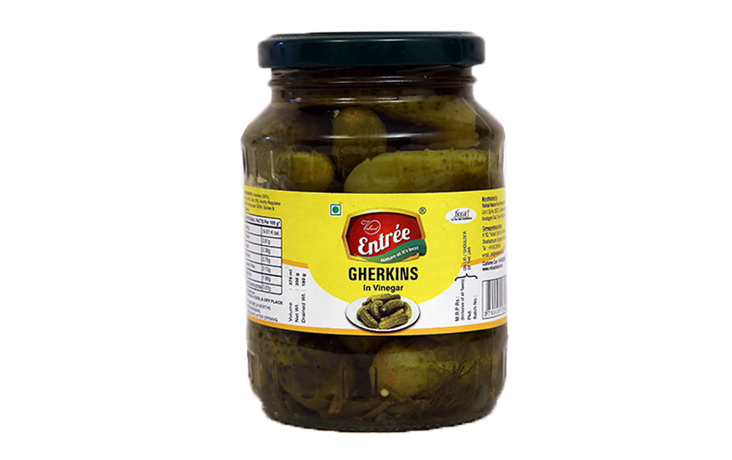 Vishaal Entree Gherkins in Vinegar    Glass Jar  370 millilitre